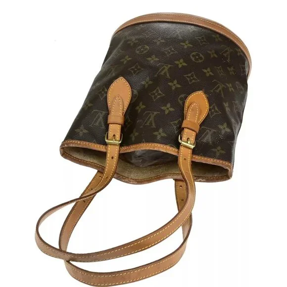LOUIS VUITTON BUCKET PM Shoulder Tote Bag Monogram Leather Brown